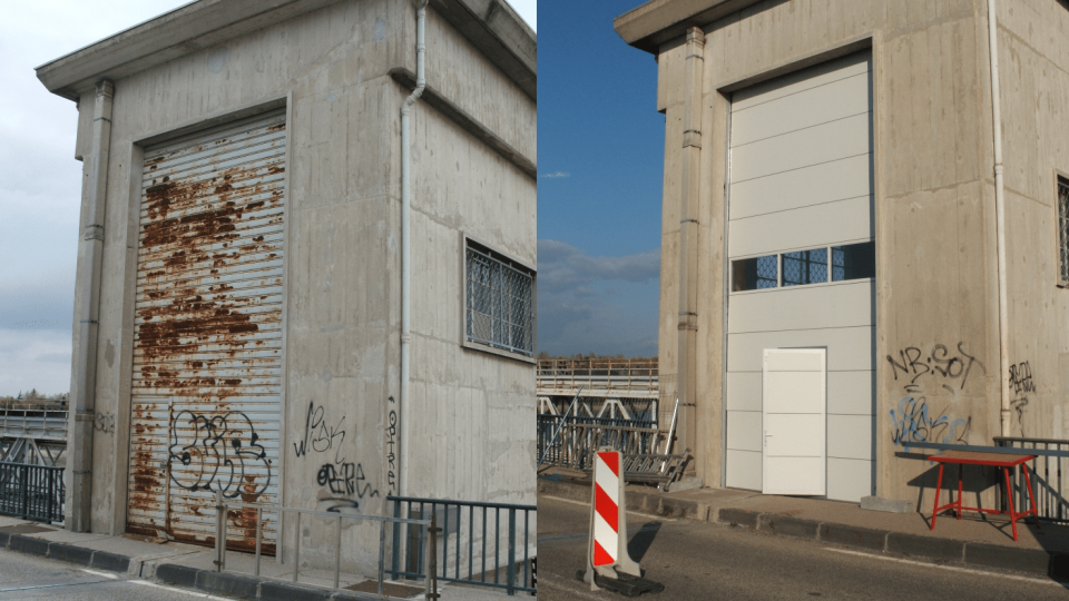 Replacing roller shutters with a Compact door with wicket door